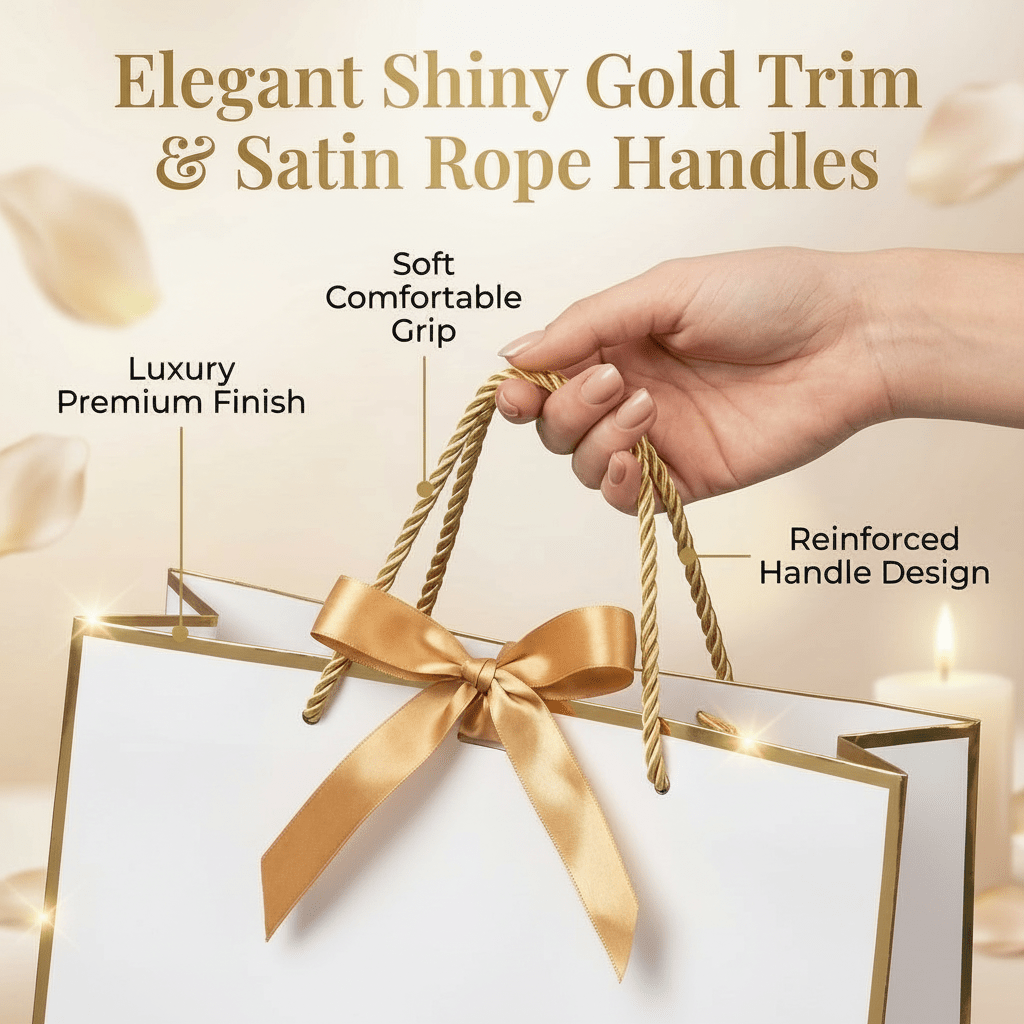 White Luxury Gift Bags with Gold Trim (Set of 6)
