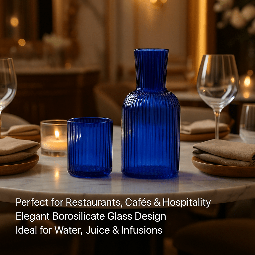 Bedside Glass Carafe + Cup Set (Blue)
