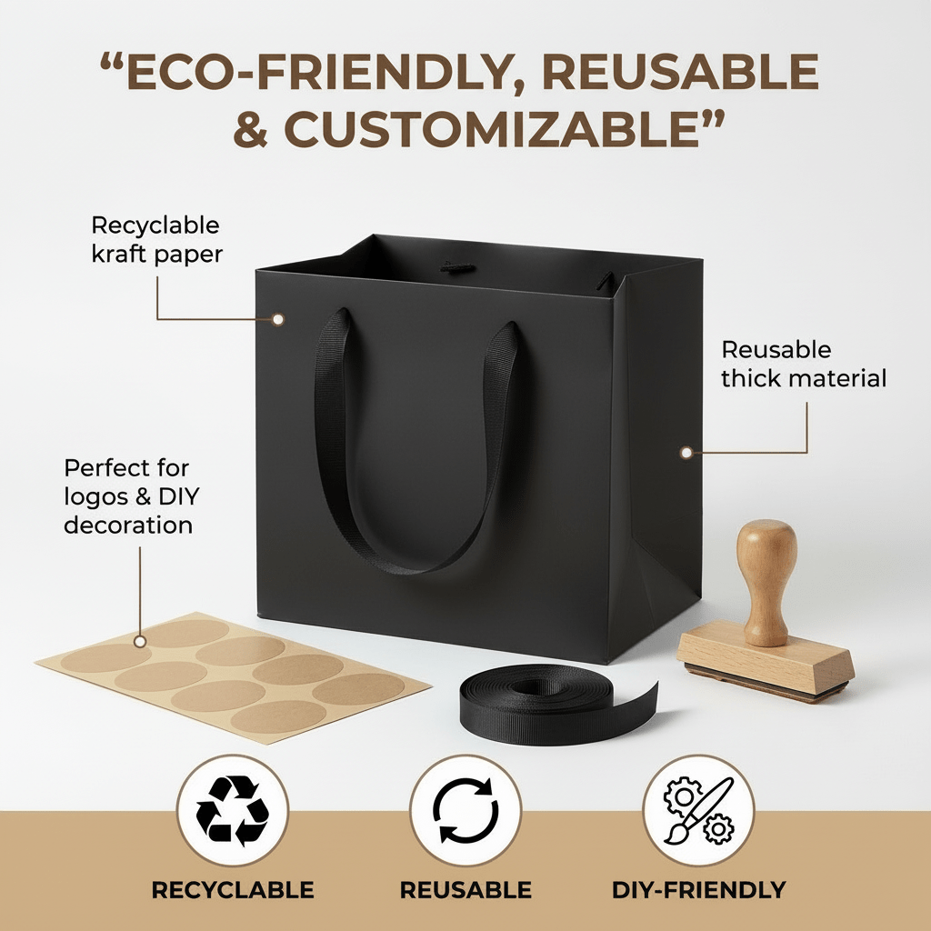 Black Luxury Square Gift Bags — 10 Pack (20 × 20 × 20 cm)