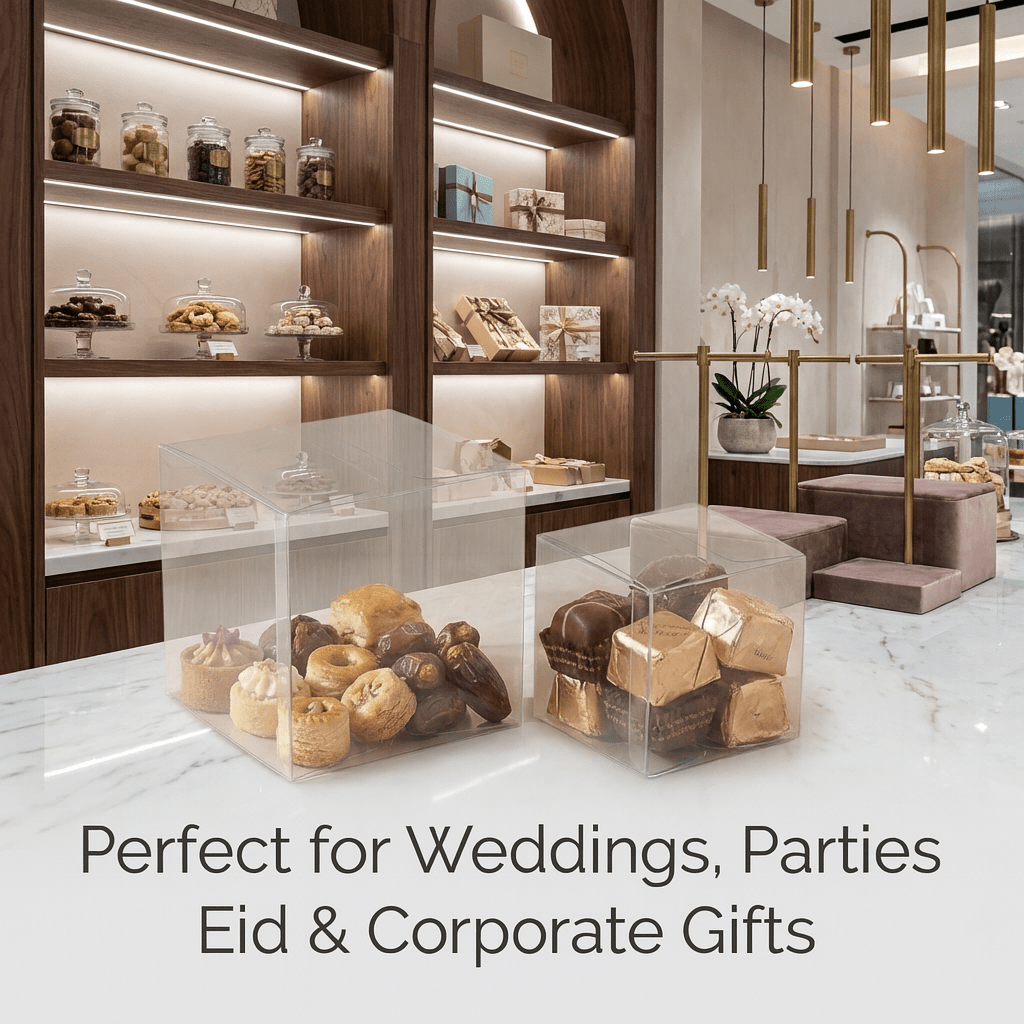 Clear Gift & Favor Boxes 50 OR 100 Pack (5 × 5 × 5 cm)