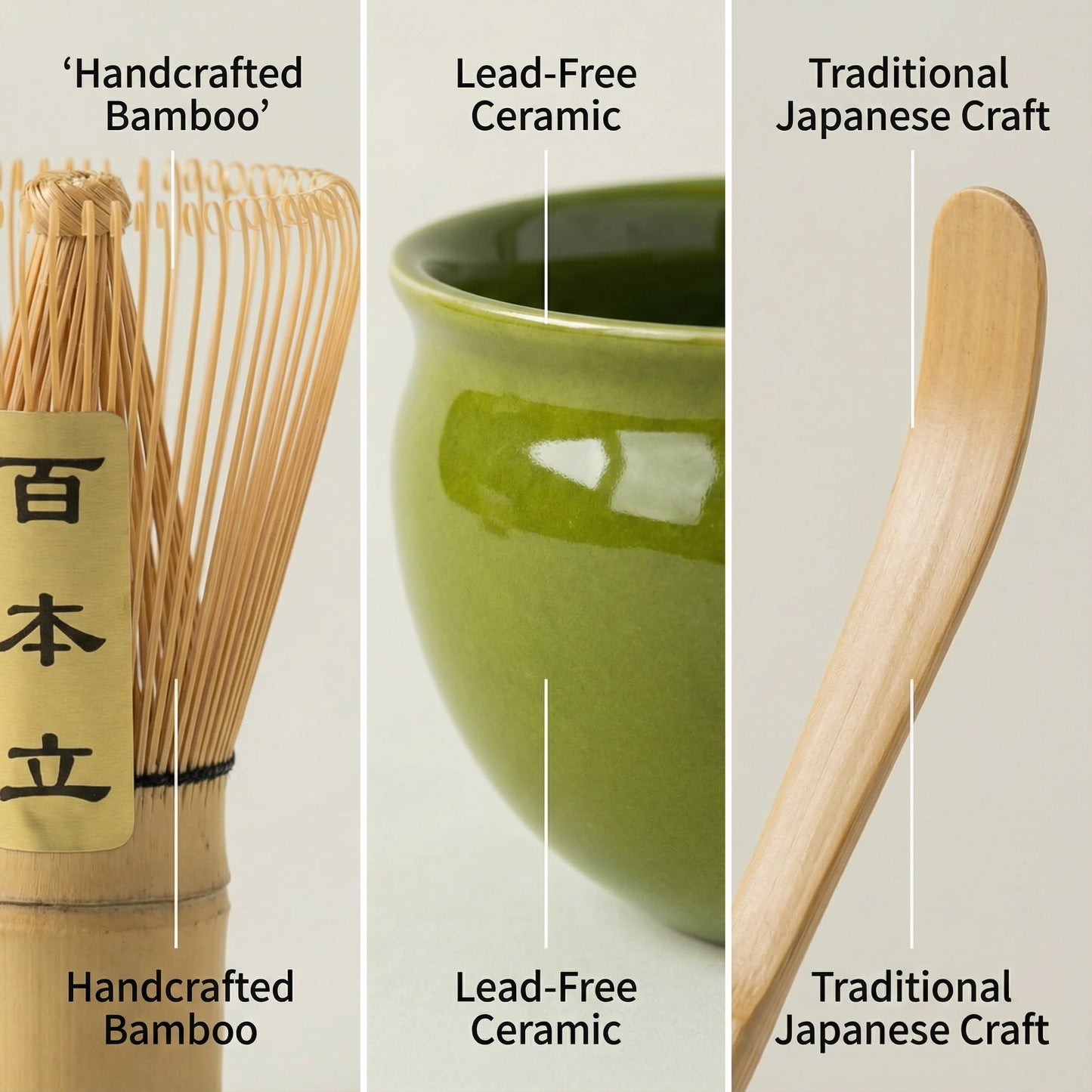 Matcha Tea Set — 4-Piece Japanese Kit (Green Ceramic Bowl)