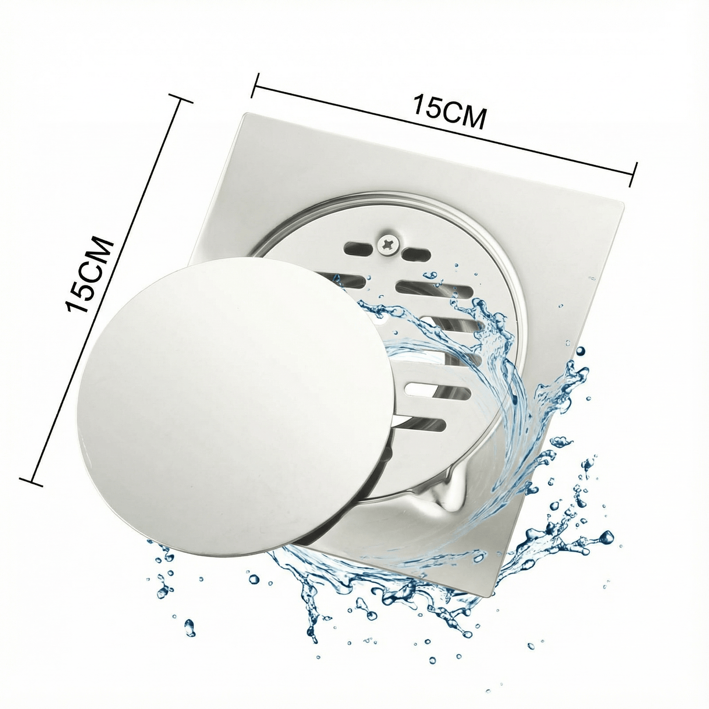 Stainless Steel Floor Drain — 15×15 cm
