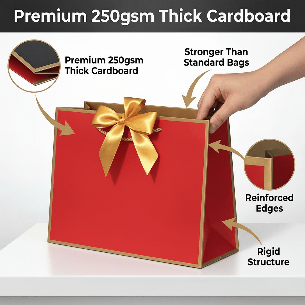 Red Luxury Gift Bags with Gold Trim (Set of 6)