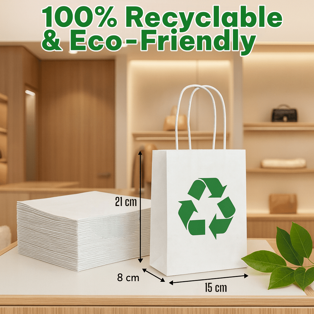 White Kraft Paper Gift Bags — 30 Pack (15 × 8 × 21 cm)