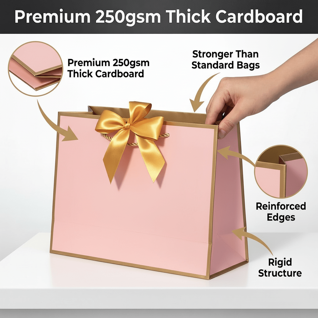 Pink Luxury Gift Bags with Gold Trim (Set of 6)