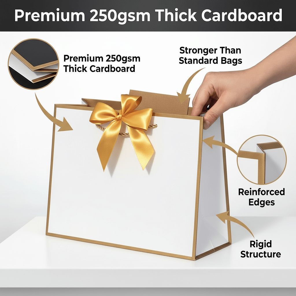 White Luxury Gift Bags with Gold Trim (Set of 6)