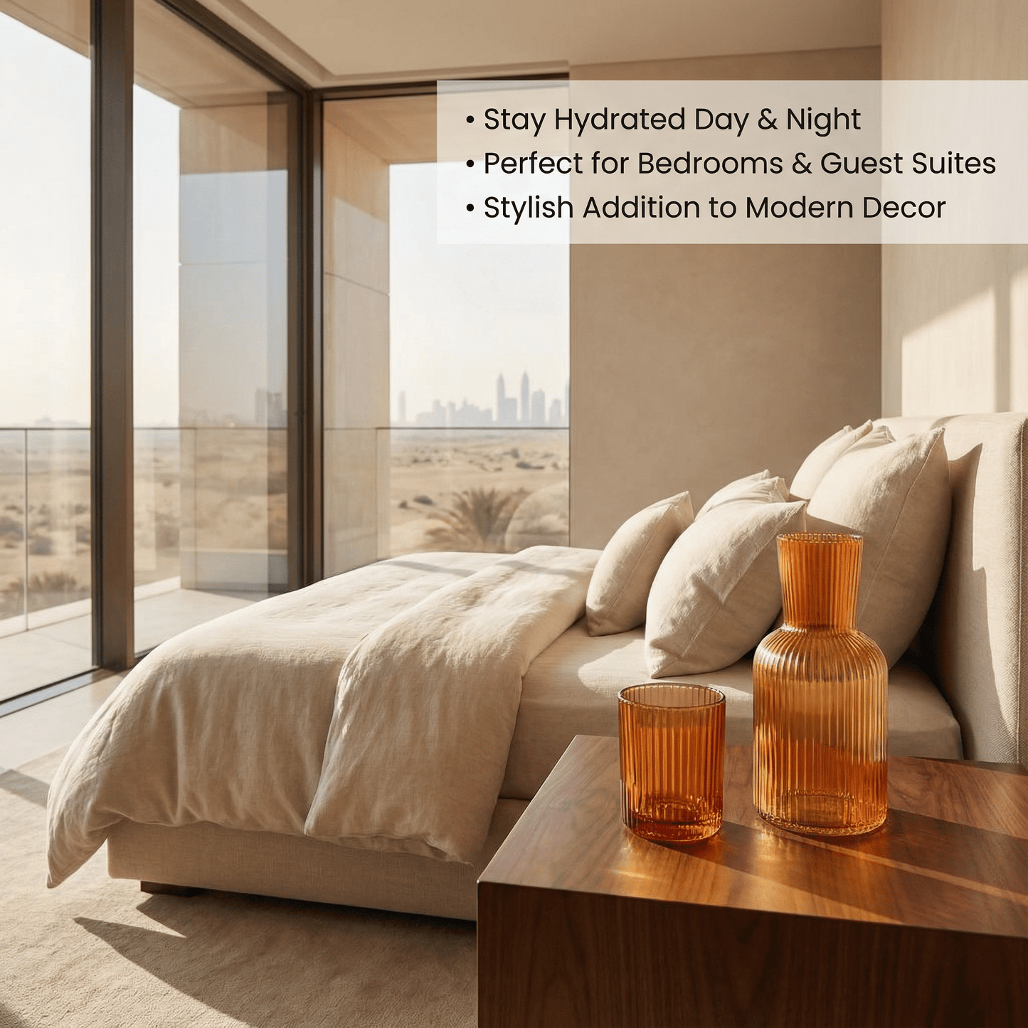 Bedside Glass Carafe + Cup Set (Orange)