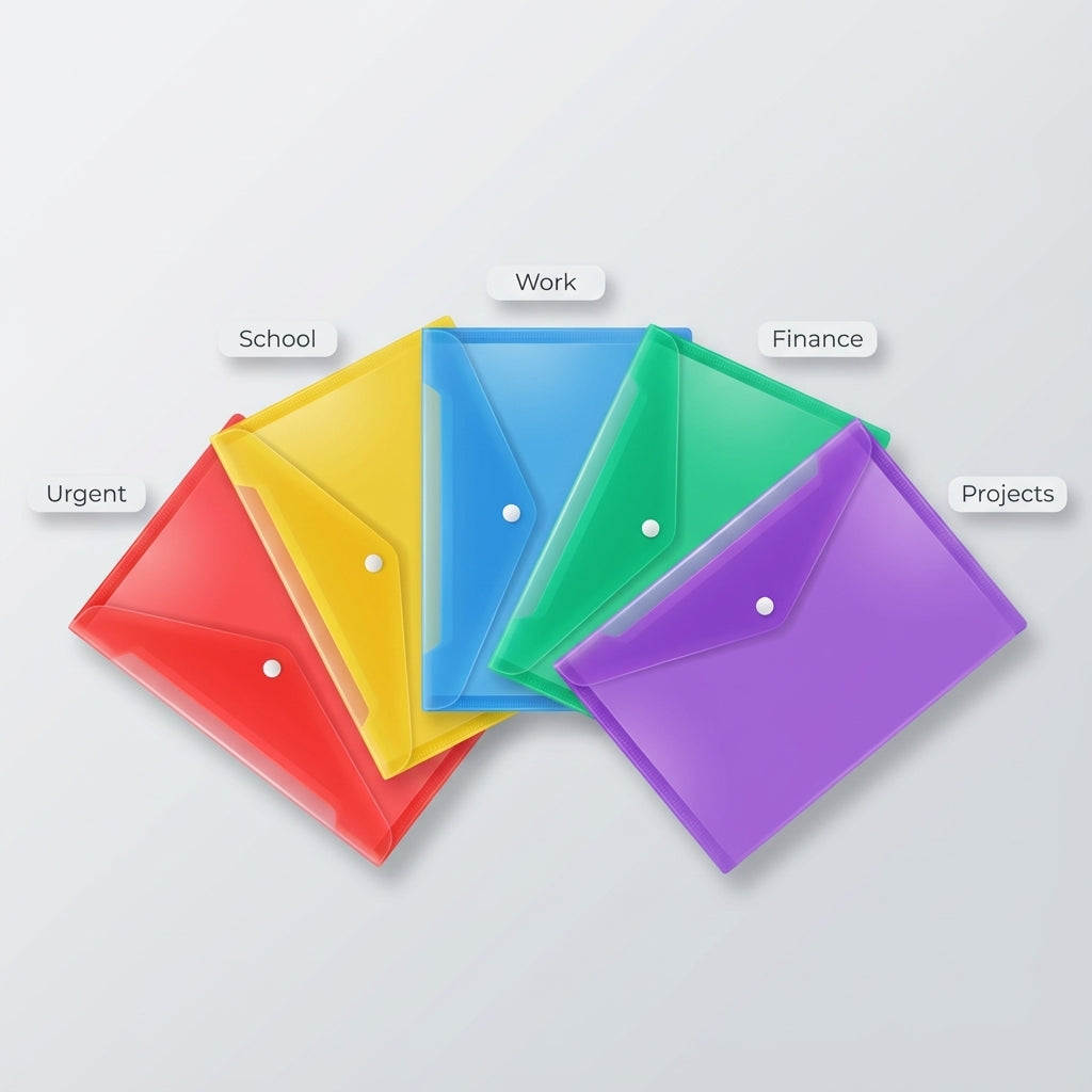 A4 Plastic Document Envelopes 12 Pack (6 Colors)