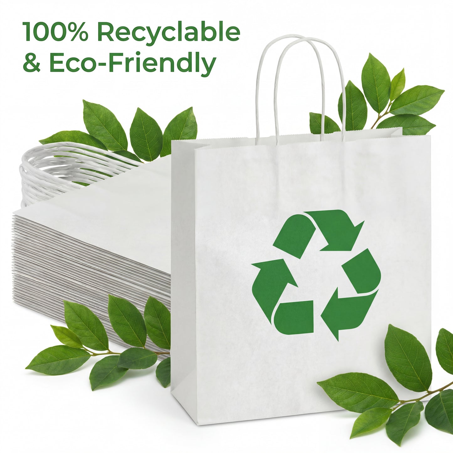 White Kraft Paper Gift Bags — 30 Pack (32 × 11 × 25 cm)