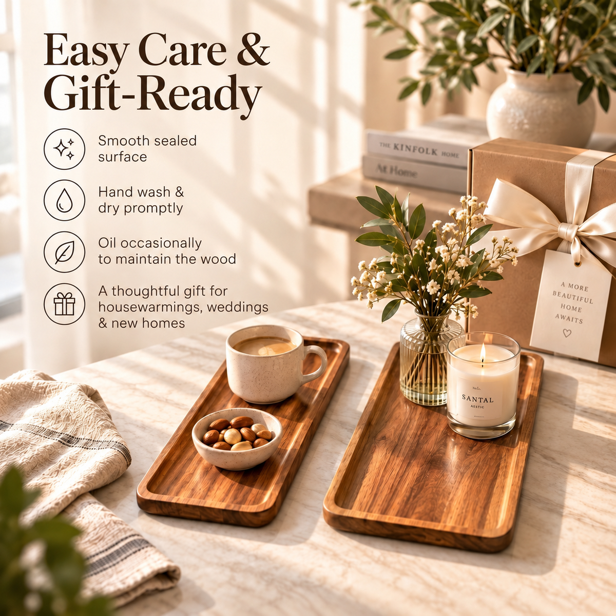 Acacia Wood Serving Trays — Set of 2 (Small + Large)