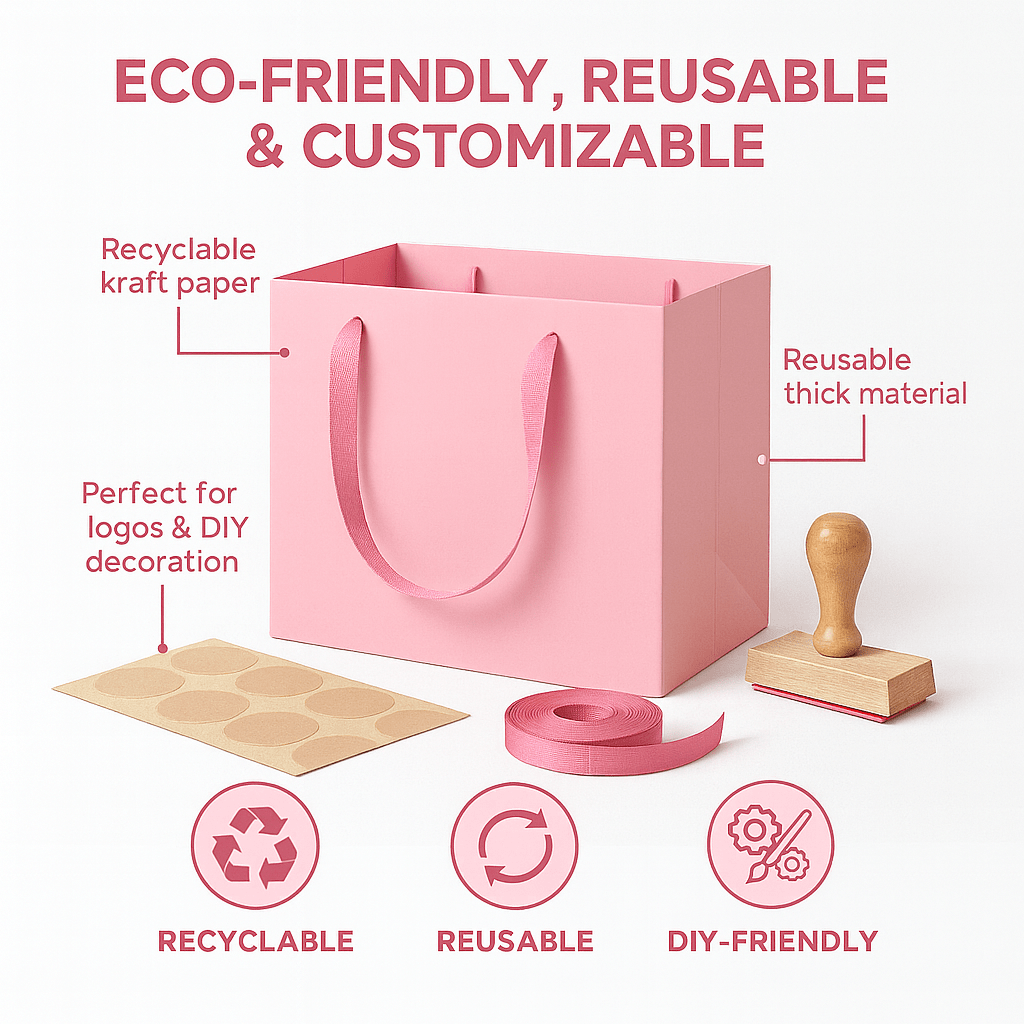 Pink Luxury Square Gift Bags — 10 Pack (25 × 25 × 25 cm)