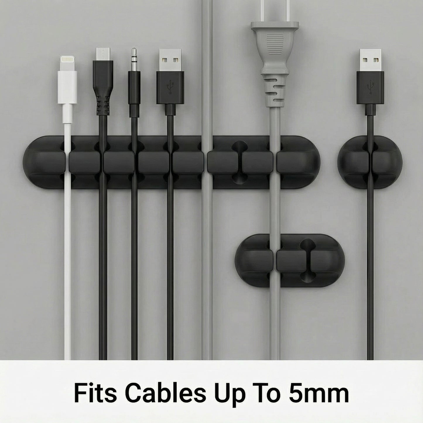 5-Pack Self-Adhesive Black Cable Clips