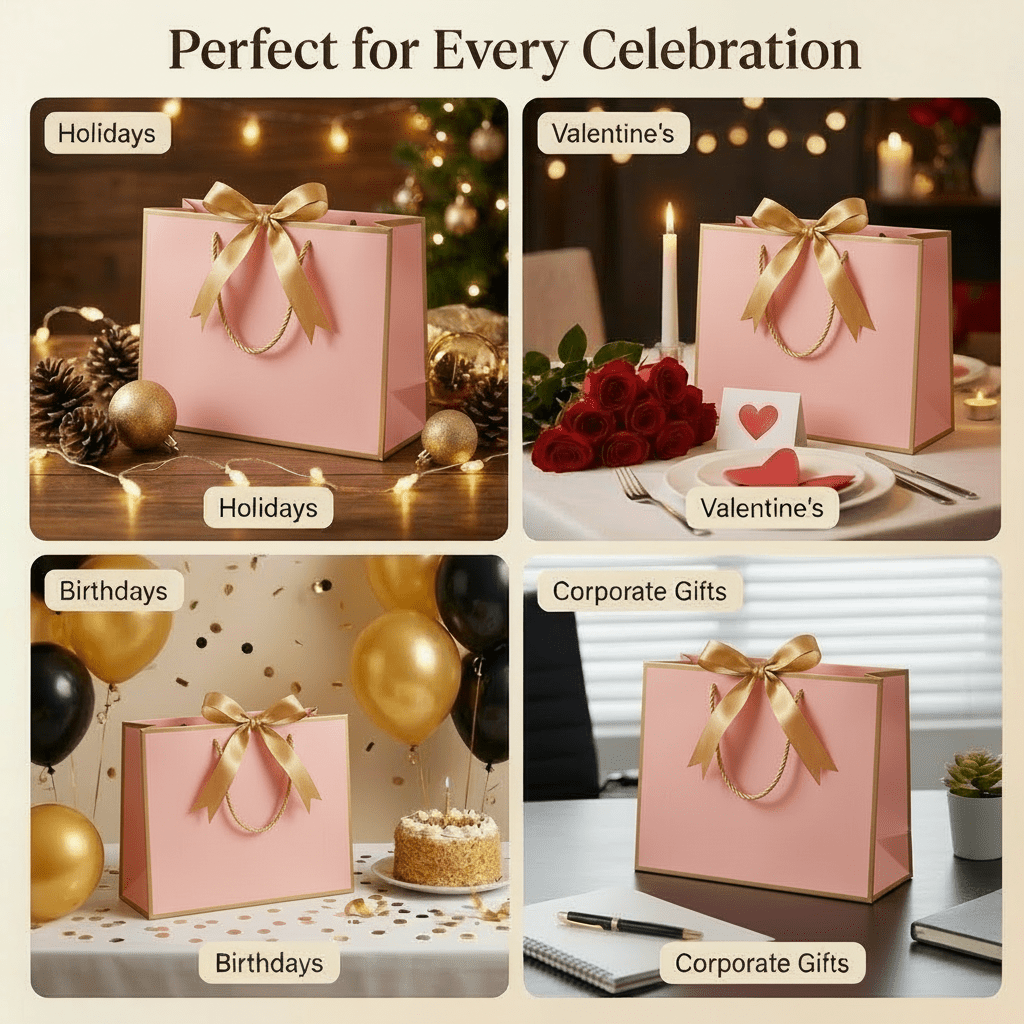 Pink Luxury Gift Bags with Gold Trim (Set of 6)