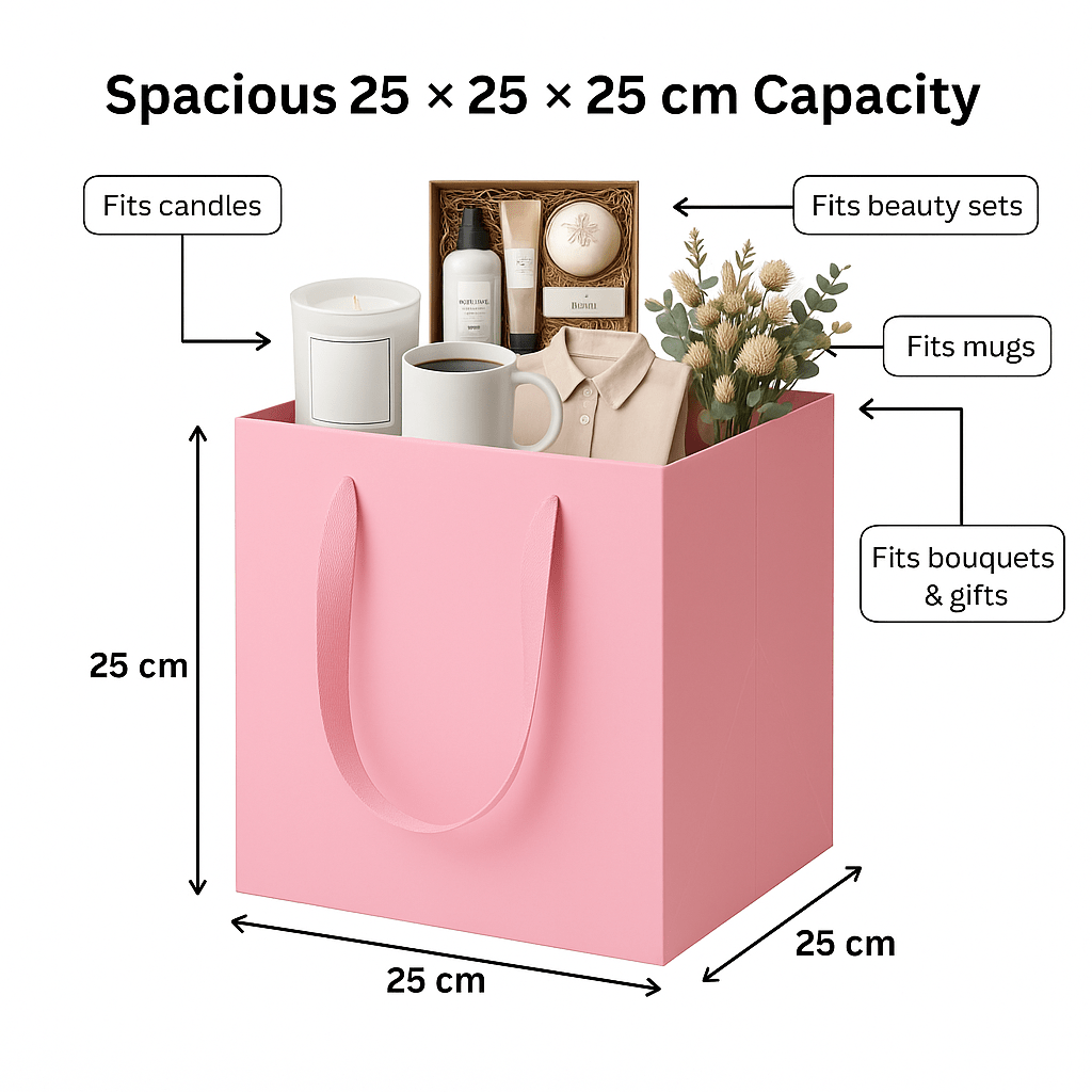 Pink Luxury Square Gift Bags — 10 Pack (25 × 25 × 25 cm)