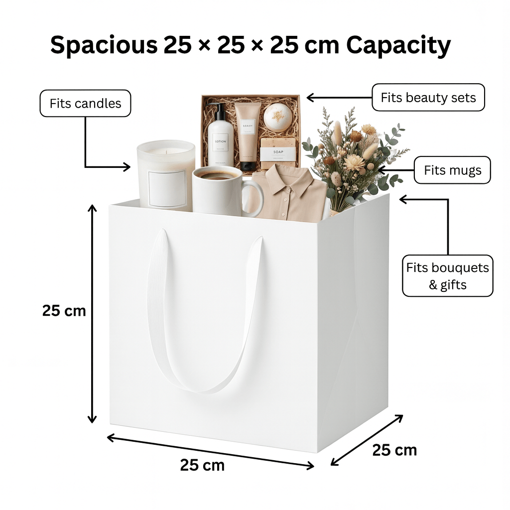 White Luxury Square Gift Bags — 10 Pack (25 × 25 × 25 cm)