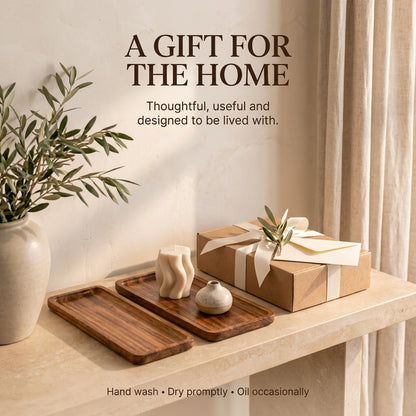 Acacia Wood Serving Trays — Set of 2 (Small + Large)