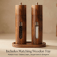Acacia Wood Salt & Pepper Grinder Set with Tray