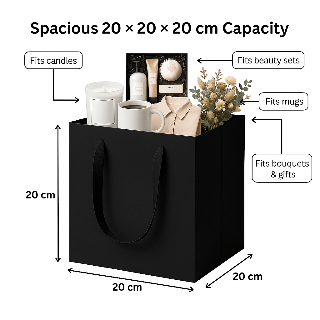 Black Luxury Square Gift Bags — 10 Pack (20 × 20 × 20 cm)