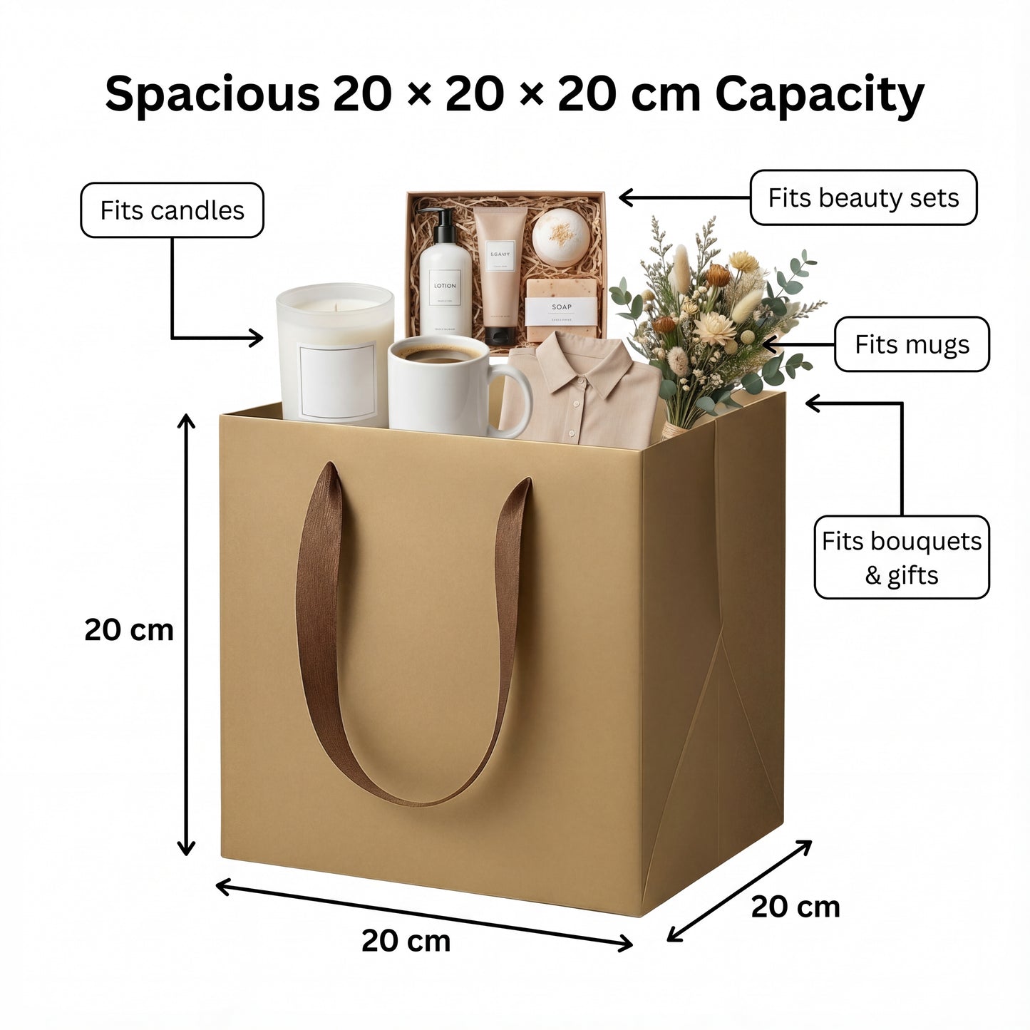 Gold Luxury Square Gift Bags — 10 Pack (20 × 20 × 20 cm)