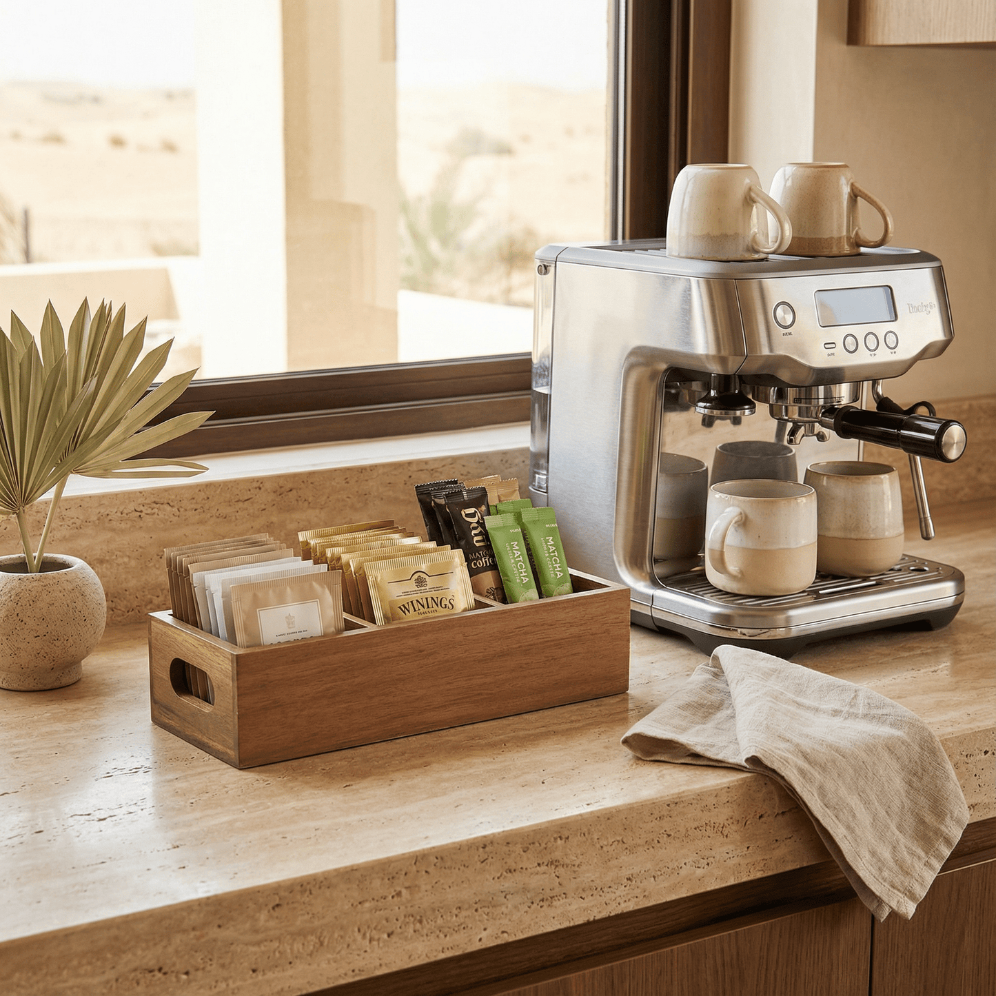 Acacia Wood Tea Caddy — 3-Compartment