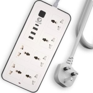 CIRCUIT GREEN Universal Extension Cord 2M – 6 UK Outlets + 3 USB-A & 1 USB-C (10-in-1) – White